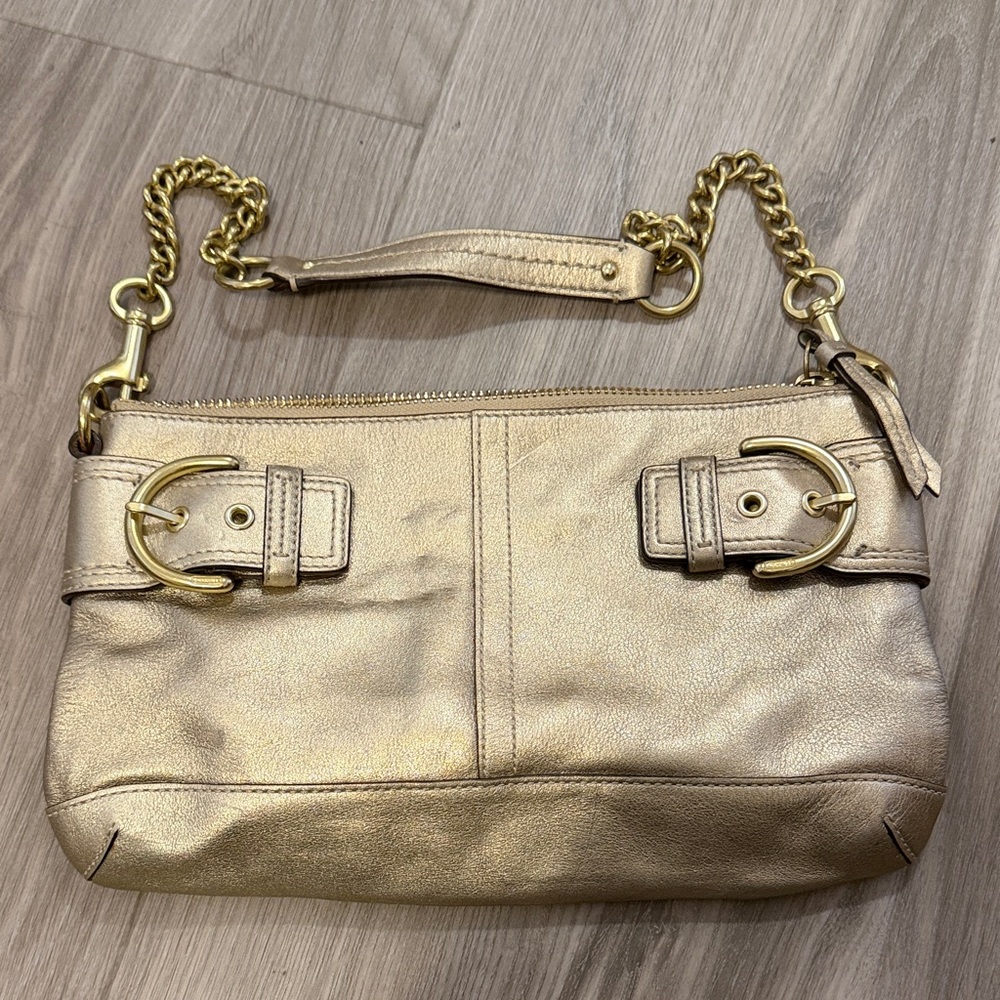 Coach Metallic Gold Wristlet with Chain Strap